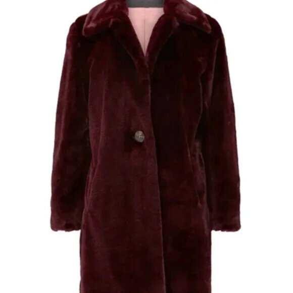 $297 WAVERLY GREY Luxe Faux Fur Betty Teddy Jacket burgundy car coat M - Picture 2 of 7